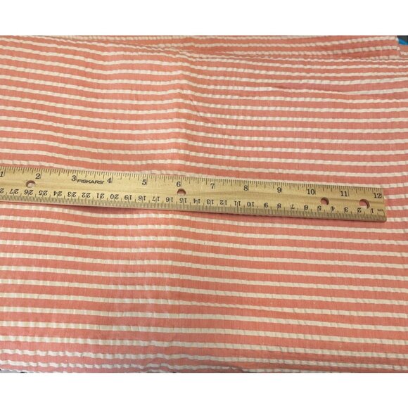 Striped Peach Coral Cream seer sucker Cotton Fabric 80" x 136" Quilting Sewing - Picture 1 of 4